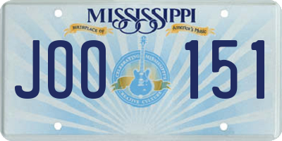 MS license plate JOO151
