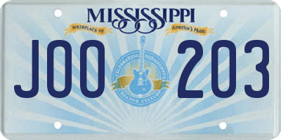 MS license plate JOO203