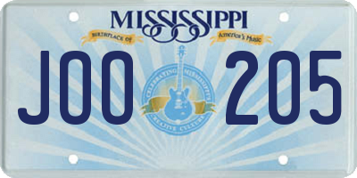 MS license plate JOO205