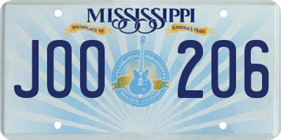MS license plate JOO206