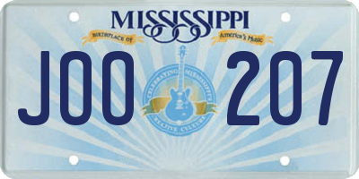 MS license plate JOO207