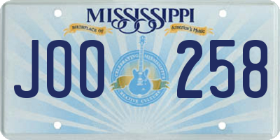 MS license plate JOO258