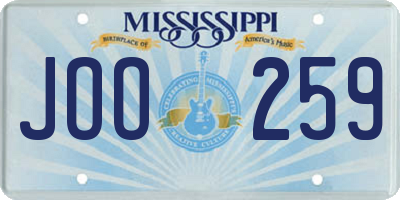 MS license plate JOO259
