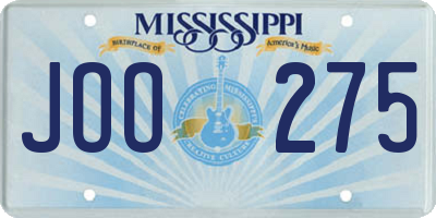 MS license plate JOO275