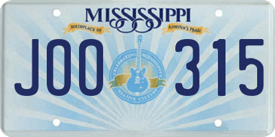 MS license plate JOO315