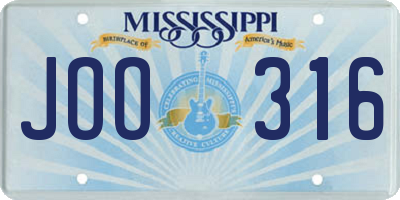 MS license plate JOO316