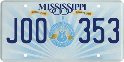 MS license plate JOO353