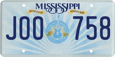 MS license plate JOO758