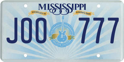 MS license plate JOO777
