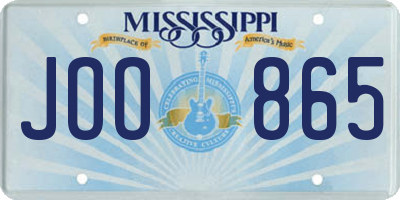 MS license plate JOO865