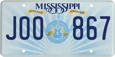 MS license plate JOO867