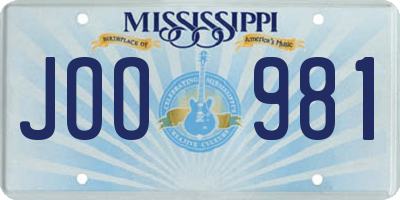 MS license plate JOO981