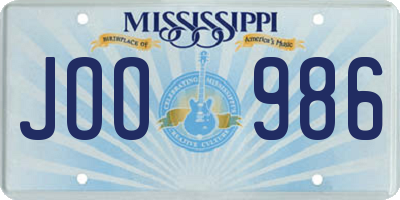 MS license plate JOO986