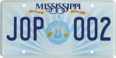 MS license plate JOP002