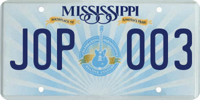 MS license plate JOP003