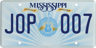 MS license plate JOP007