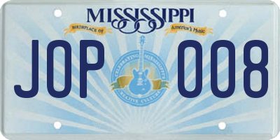 MS license plate JOP008