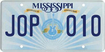 MS license plate JOP010