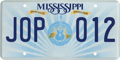 MS license plate JOP012
