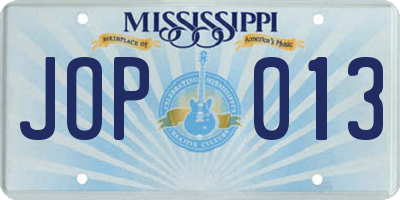 MS license plate JOP013