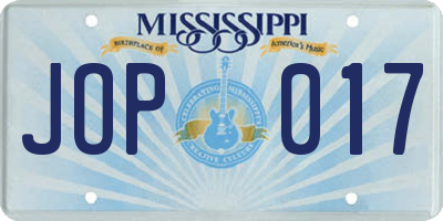 MS license plate JOP017