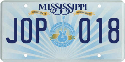 MS license plate JOP018