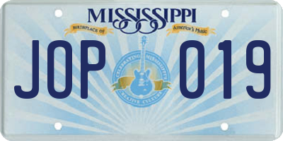 MS license plate JOP019