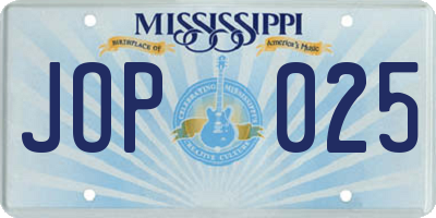 MS license plate JOP025