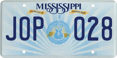 MS license plate JOP028