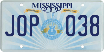 MS license plate JOP038