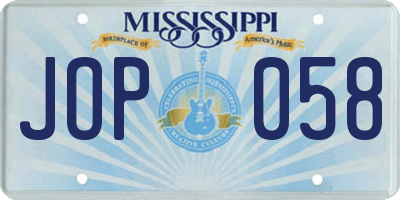 MS license plate JOP058