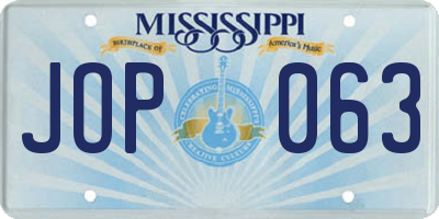 MS license plate JOP063