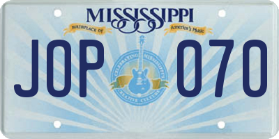 MS license plate JOP070