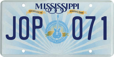 MS license plate JOP071