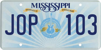 MS license plate JOP103