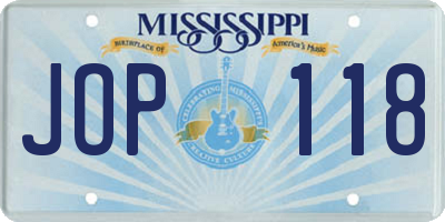 MS license plate JOP118
