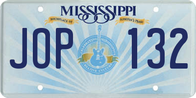 MS license plate JOP132
