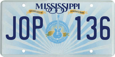 MS license plate JOP136