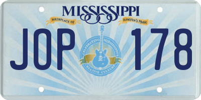MS license plate JOP178