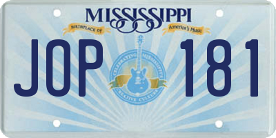 MS license plate JOP181