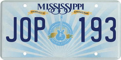 MS license plate JOP193