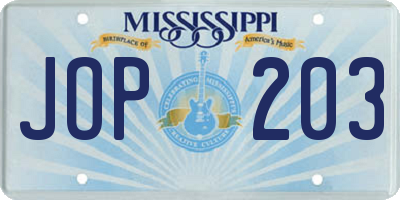 MS license plate JOP203
