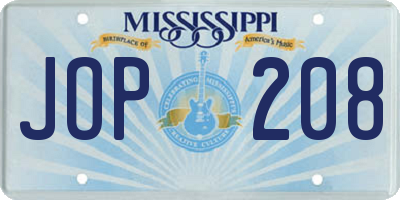 MS license plate JOP208