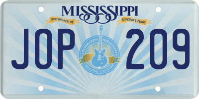 MS license plate JOP209