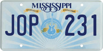 MS license plate JOP231