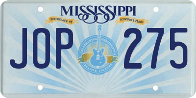 MS license plate JOP275