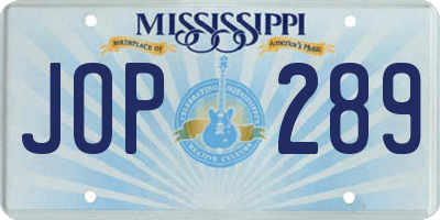 MS license plate JOP289