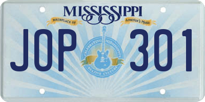 MS license plate JOP301