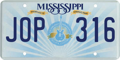 MS license plate JOP316