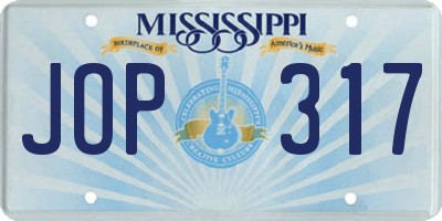 MS license plate JOP317